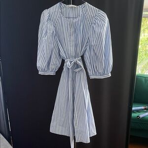 Zara Light Blue Striped Long Sleeve Dress